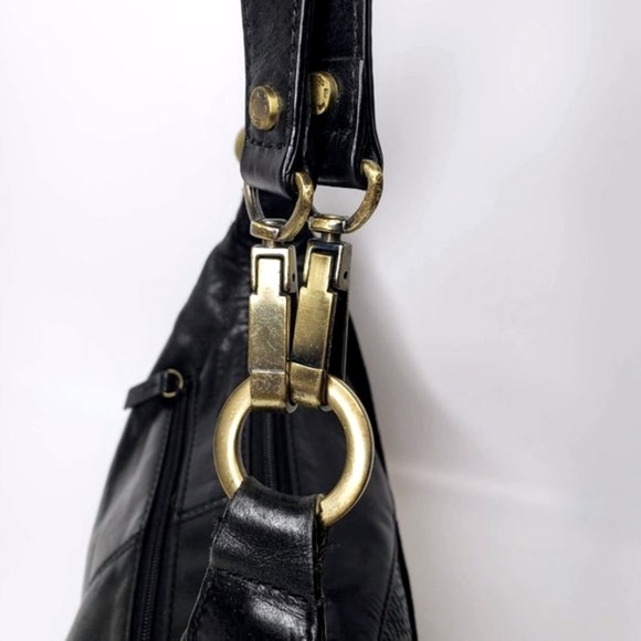 Sereta Black Leather and Suede Mix Shoulder Purse - Picture 6 of 14